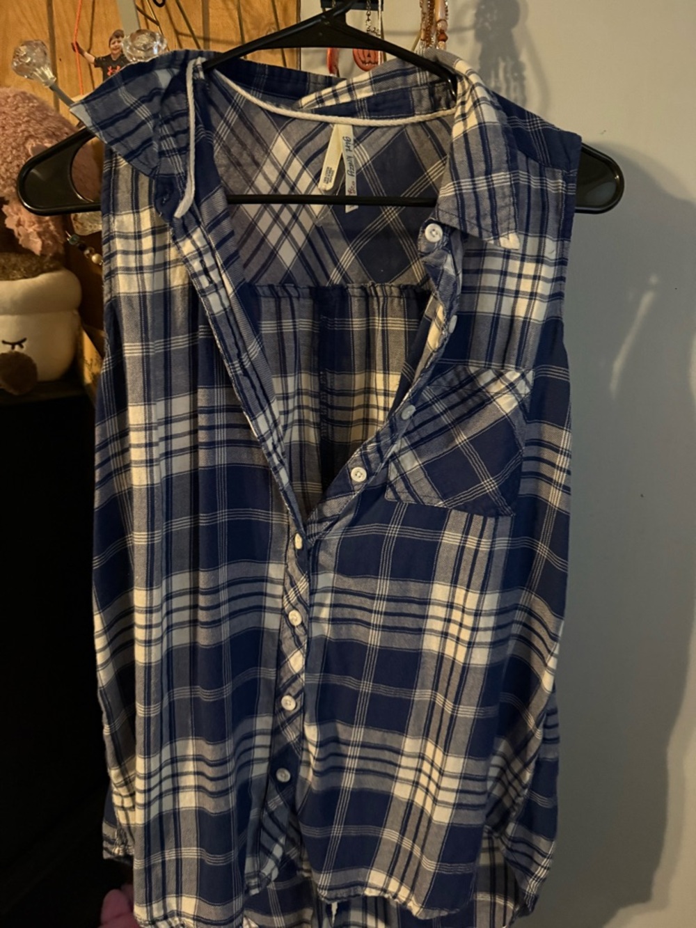 girl krazy Navy and White Plaid Sleeveless Button-Front Top
